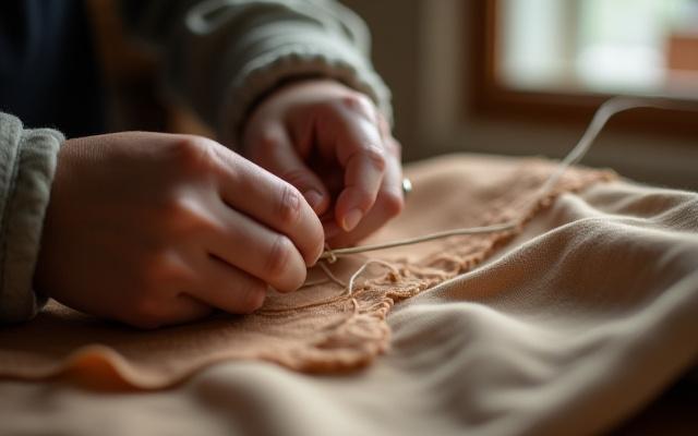 カスタムオーダーの絹製品の作業風景